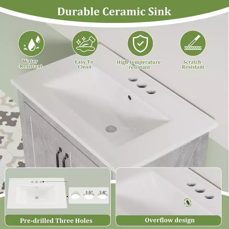 Mobile bagno da 60 cm con lavabo in ceramica e anta con chiusura ammortizzata - Armadietto salvaspazio per bagni piccoli