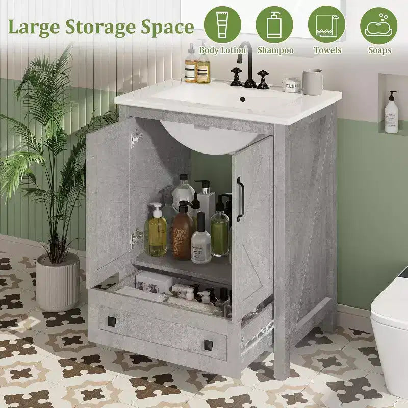 Mobile bagno da 60 cm con lavabo in ceramica e anta con chiusura ammortizzata - Armadietto salvaspazio per bagni piccoli