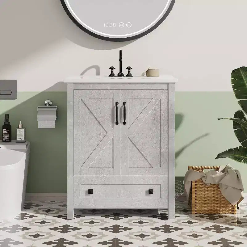 Mobile bagno da 60 cm con lavabo in ceramica e anta con chiusura ammortizzata - Armadietto salvaspazio per bagni piccoli