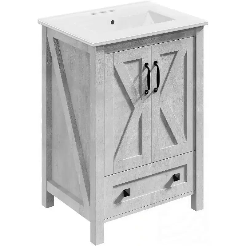 Mobile bagno da 60 cm con lavabo in ceramica e anta con chiusura ammortizzata - Armadietto salvaspazio per bagni piccoli