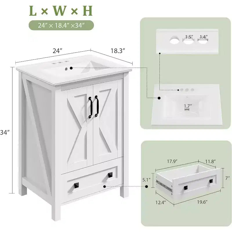 Mobile bagno da 60 cm con lavabo in ceramica e anta con chiusura ammortizzata - Armadietto salvaspazio per bagni piccoli