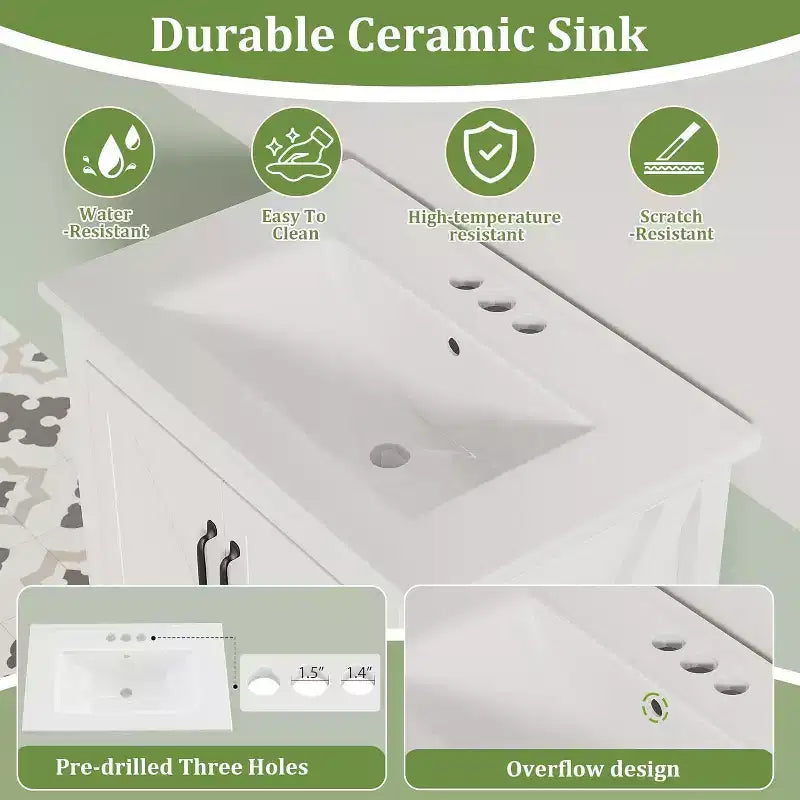 Mobile bagno da 60 cm con lavabo in ceramica e anta con chiusura ammortizzata - Armadietto salvaspazio per bagni piccoli