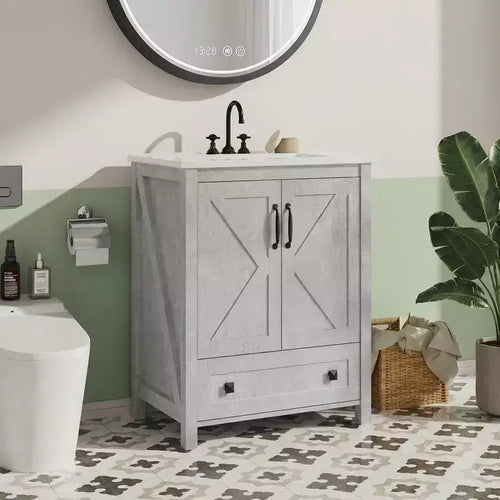 24 Bathroom Vanity with Ceramic Sink & Soft-Close Door - Space-Saving Storage Cabinet for Small Bathrooms