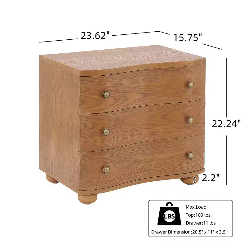Christopher Knight Home Comodino moderno in legno Chaeryeong a 3 cassetti con design a frontale curvo