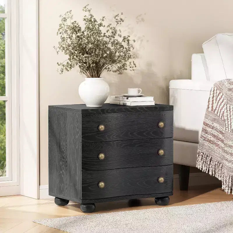 Christopher Knight Home Comodino moderno in legno Chaeryeong a 3 cassetti con design a frontale curvo