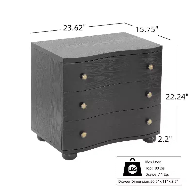 Christopher Knight Home Comodino moderno in legno Chaeryeong a 3 cassetti con design a frontale curvo