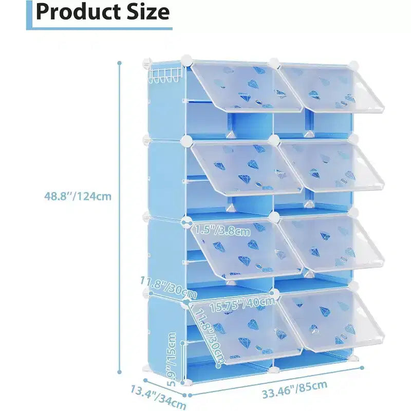 Scarpiera a 8 Ripiani Staccabili, Organizer Espandibile per 32 Paia con Anta per Ingresso e Camera da Letto, Blu