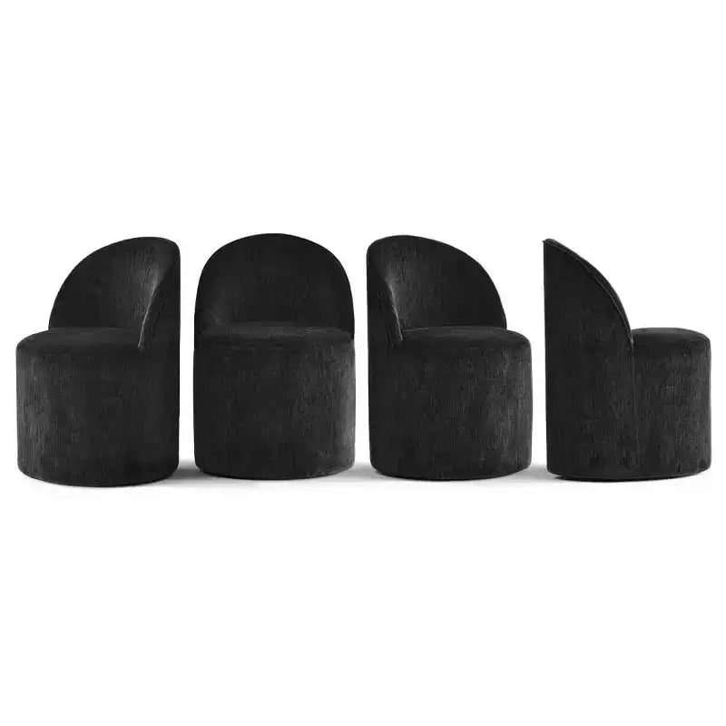 Set da Pranzo 5 Pezzi per 4 Persone, Sedie Moderne a Barilotto con Ruote e Rivestimento in Ciniglia, Tavolo Rotondo con Basamento Nero-Panipeachy