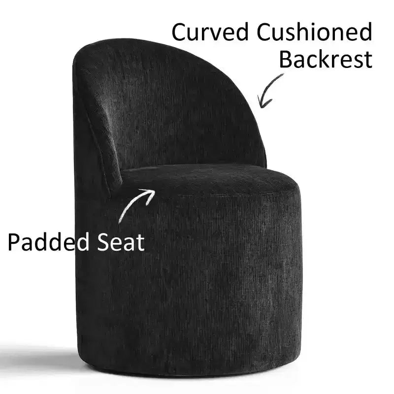 Set da Pranzo 5 Pezzi per 4 Persone, Sedie Moderne a Barilotto con Ruote e Rivestimento in Ciniglia, Tavolo Rotondo con Basamento Nero-Panipeachy