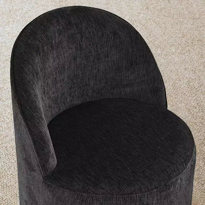 Set da Pranzo 5 Pezzi per 4 Persone, Sedie Moderne a Barilotto con Ruote e Rivestimento in Ciniglia, Tavolo Rotondo con Basamento Nero-Panipeachy