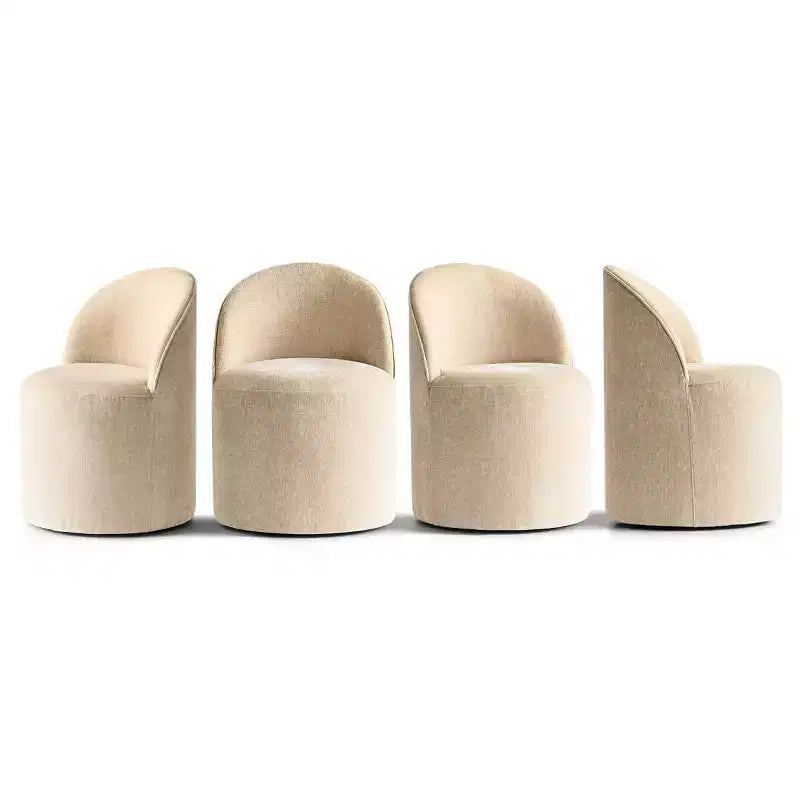 Set da Pranzo 5 Pezzi per 4 Persone, Sedie Moderne a Barilotto con Ruote e Rivestimento in Ciniglia, Tavolo Rotondo con Basamento Nero-Panipeachy
