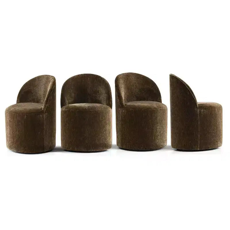 Set da Pranzo 5 Pezzi per 4 Persone, Sedie Moderne a Barilotto con Ruote e Rivestimento in Ciniglia, Tavolo Rotondo con Basamento Nero-Panipeachy