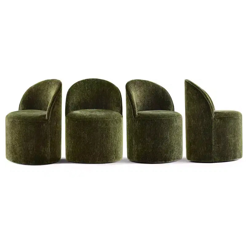 Set da Pranzo 5 Pezzi per 4 Persone, Sedie Moderne a Barilotto con Ruote e Rivestimento in Ciniglia, Tavolo Rotondo con Basamento Nero-Panipeachy