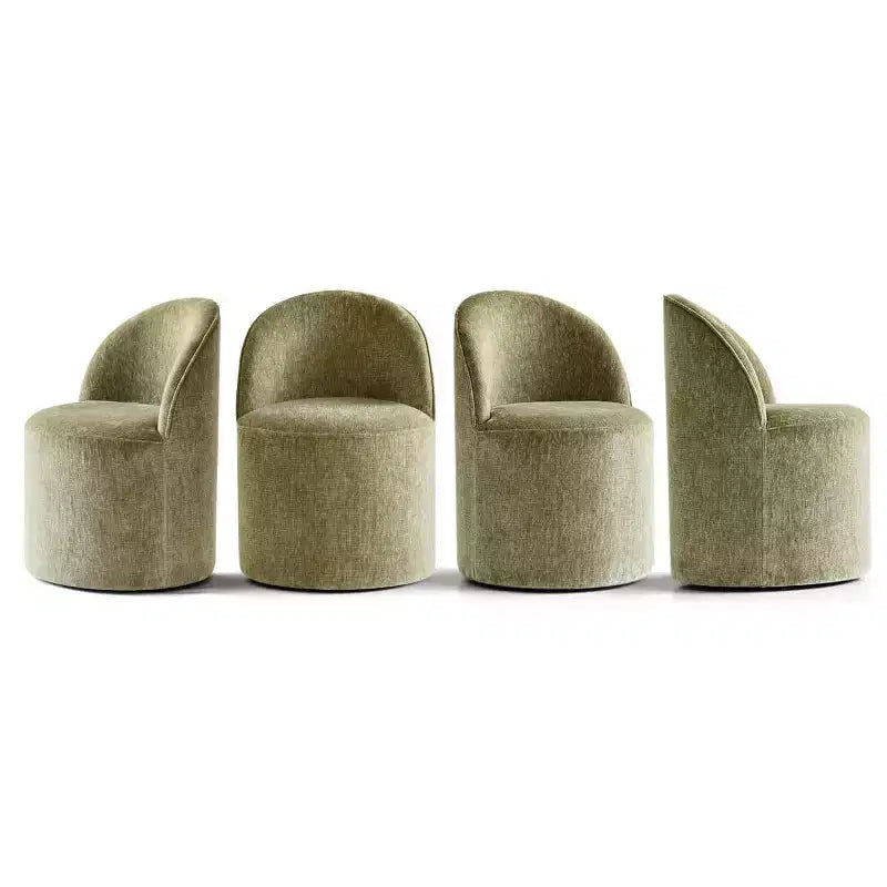 Set da Pranzo 5 Pezzi per 4 Persone, Sedie Moderne a Barilotto con Ruote e Rivestimento in Ciniglia, Tavolo Rotondo con Basamento Nero-Panipeachy