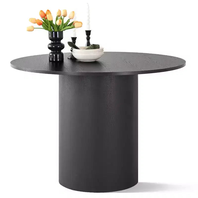 Set da Pranzo 5 Pezzi per 4 Persone, Sedie Moderne a Barilotto con Ruote e Rivestimento in Ciniglia, Tavolo Rotondo con Basamento Nero-Panipeachy