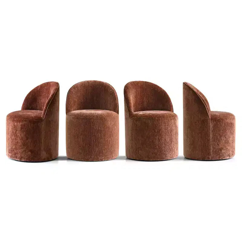 Set da Pranzo 5 Pezzi per 4 Persone, Sedie Moderne a Barilotto con Ruote e Rivestimento in Ciniglia, Tavolo Rotondo con Basamento Nero-Panipeachy