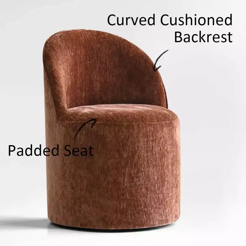 Set da Pranzo 5 Pezzi per 4 Persone, Sedie Moderne a Barilotto con Ruote e Rivestimento in Ciniglia, Tavolo Rotondo con Basamento Nero-Panipeachy
