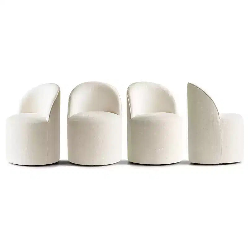 Set da Pranzo 5 Pezzi per 4 Persone, Sedie Moderne a Barilotto con Ruote e Rivestimento in Ciniglia, Tavolo Rotondo con Basamento Nero-Panipeachy