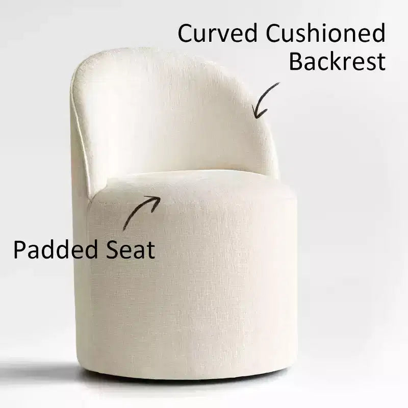Set da Pranzo 5 Pezzi per 4 Persone, Sedie Moderne a Barilotto con Ruote e Rivestimento in Ciniglia, Tavolo Rotondo con Basamento Nero-Panipeachy