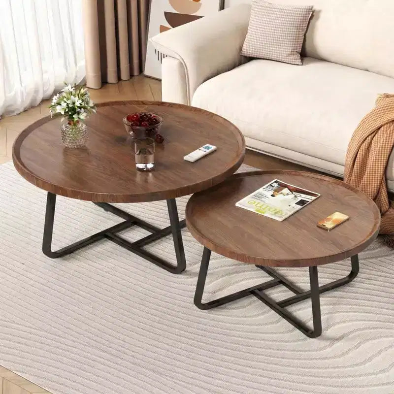 Set di 2 tavolini rotondi a incastro, tavolini piccoli da caffè e laterali in stile Mid-Century per soggiorno, camera da letto, balcone