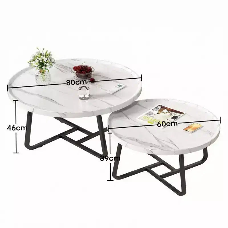 Set di 2 tavolini rotondi a incastro, tavolini piccoli da caffè e laterali in stile Mid-Century per soggiorno, camera da letto, balcone