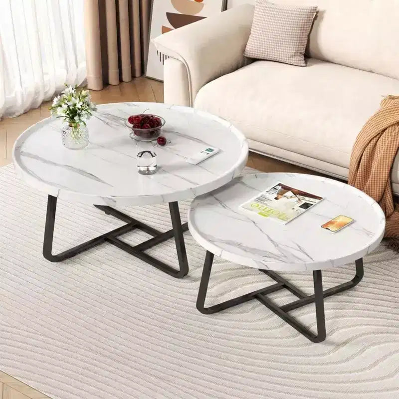 Set di 2 tavolini rotondi a incastro, tavolini piccoli da caffè e laterali in stile Mid-Century per soggiorno, camera da letto, balcone