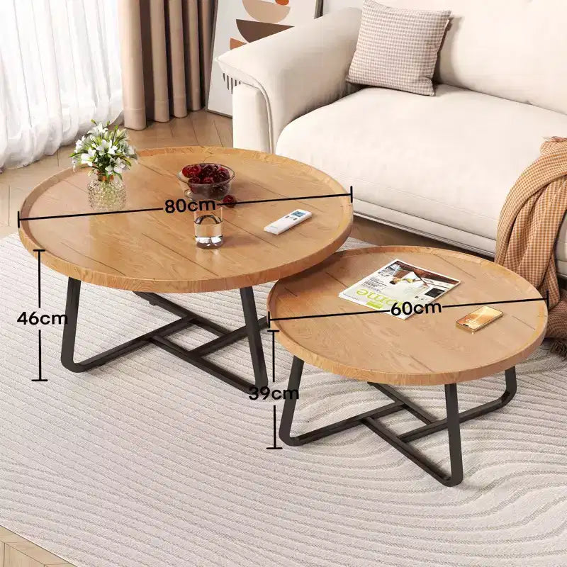 Set di 2 tavolini rotondi a incastro, tavolini piccoli da caffè e laterali in stile Mid-Century per soggiorno, camera da letto, balcone