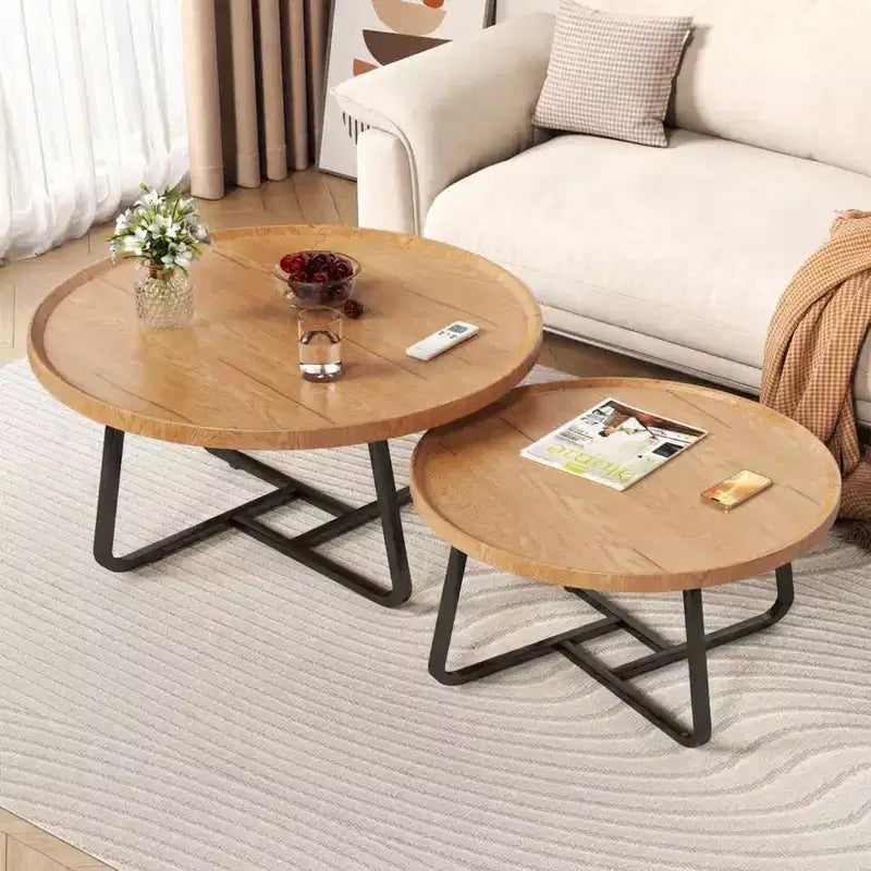 Set di 2 tavolini rotondi a incastro, tavolini piccoli da caffè e laterali in stile Mid-Century per soggiorno, camera da letto, balcone