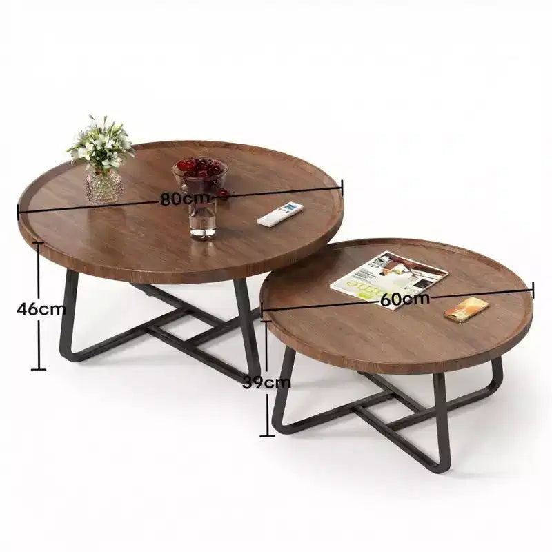 Set di 2 tavolini rotondi a incastro, tavolini piccoli da caffè e laterali in stile Mid-Century per soggiorno, camera da letto, balcone