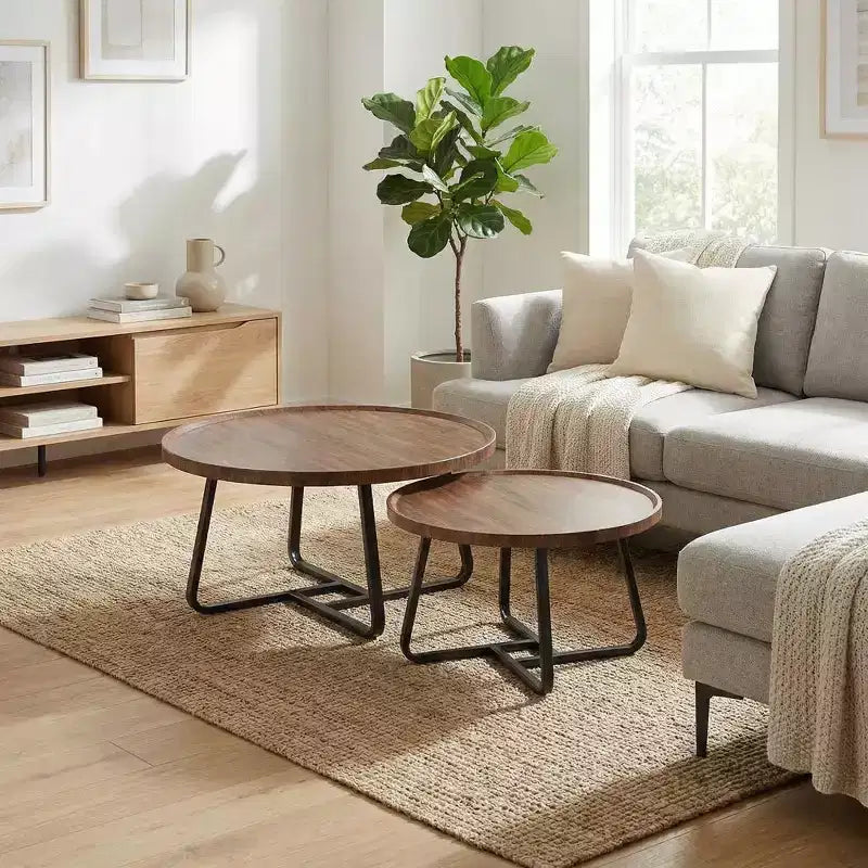 Set di 2 tavolini rotondi a incastro, tavolini piccoli da caffè e laterali in stile Mid-Century per soggiorno, camera da letto, balcone