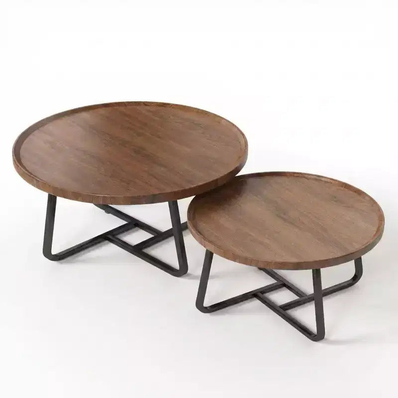 Set di 2 tavolini rotondi a incastro, tavolini piccoli da caffè e laterali in stile Mid-Century per soggiorno, camera da letto, balcone