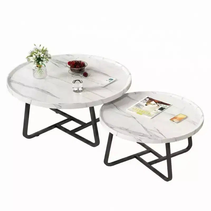 Set di 2 tavolini rotondi a incastro, tavolini piccoli da caffè e laterali in stile Mid-Century per soggiorno, camera da letto, balcone