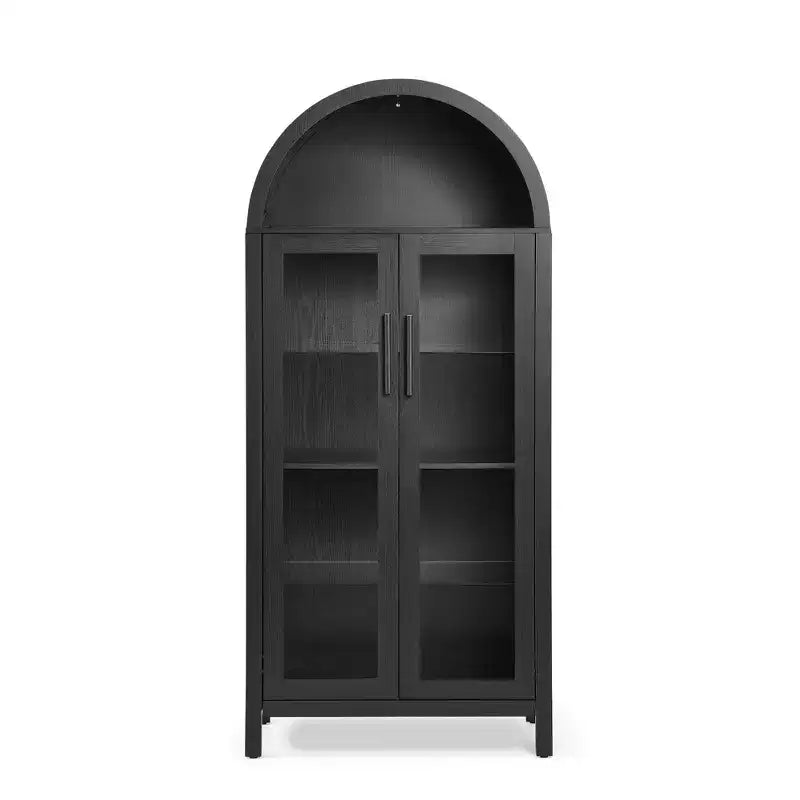 VIYET 67 Arched Storage Cabinet - LED Lamp, black MDF, Adjustable Glass Partitions