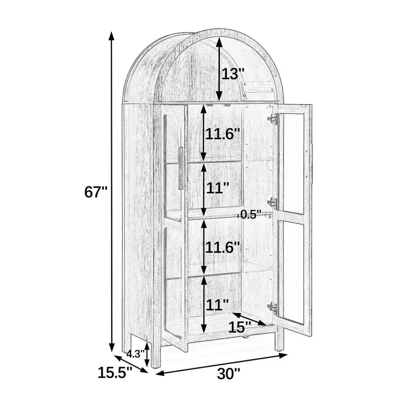 VIYET 67 Mobile Contenitore ad Arco - Lampada a LED, MDF nero, Divisori in vetro regolabili