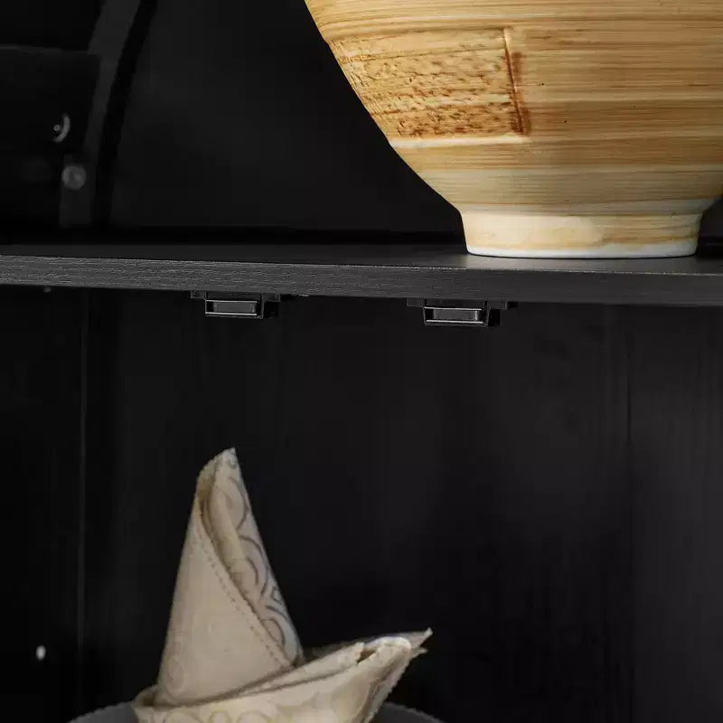 VIYET 67 Mobile Contenitore ad Arco - Lampada a LED, MDF nero, Divisori in vetro regolabili