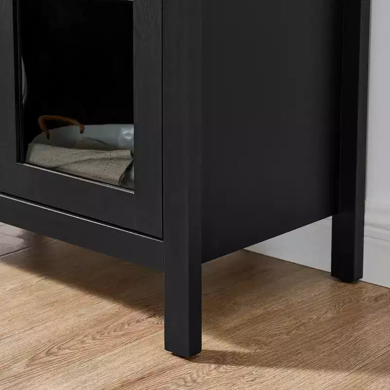 VIYET 67 Mobile Contenitore ad Arco - Lampada a LED, MDF nero, Divisori in vetro regolabili