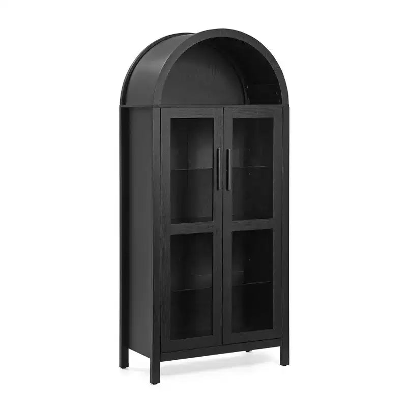 VIYET 67 Mobile Contenitore ad Arco - Lampada a LED, MDF nero, Divisori in vetro regolabili