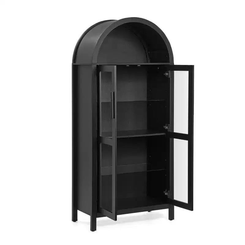 VIYET 67 Mobile Contenitore ad Arco - Lampada a LED, MDF nero, Divisori in vetro regolabili