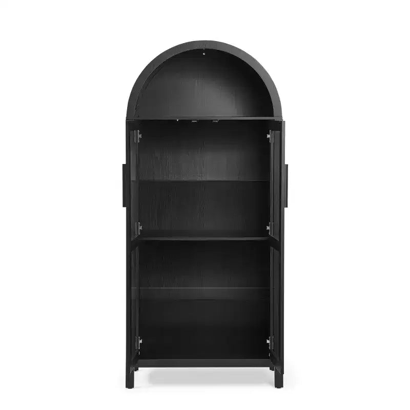 VIYET 67 Mobile Contenitore ad Arco - Lampada a LED, MDF nero, Divisori in vetro regolabili