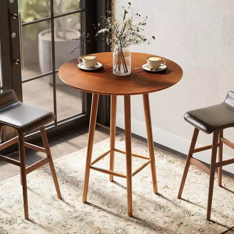 Lantine Solid Wood Bar Table, 39.37-Inch Round Bistro Table with Sturdy Frame, for Living Room, Dining Room, Small Space (Rustic Walnut)