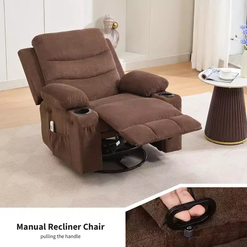 Poltrona reclinabile girevole a 360° con massaggio e riscaldamento, extra large - Sedia da salotto ergonomica con portabicchieri, tasche laterali per soggiorno, cameretta