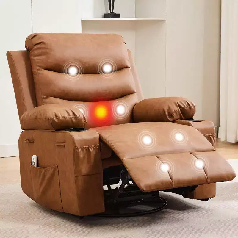Poltrona reclinabile girevole a 360° con massaggio e riscaldamento, extra large - Sedia da salotto ergonomica con portabicchieri, tasche laterali per soggiorno, cameretta