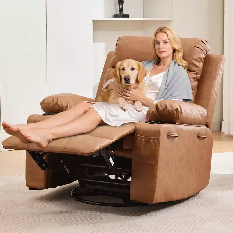Poltrona reclinabile girevole a 360° con massaggio e riscaldamento, extra large - Sedia da salotto ergonomica con portabicchieri, tasche laterali per soggiorno, cameretta