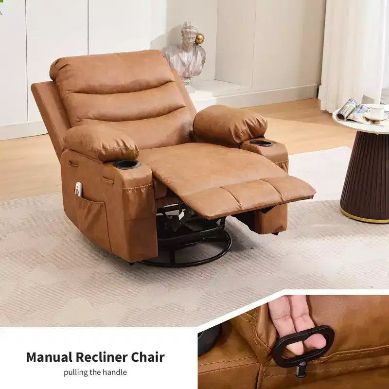 Poltrona reclinabile girevole a 360° con massaggio e riscaldamento, extra large - Sedia da salotto ergonomica con portabicchieri, tasche laterali per soggiorno, cameretta