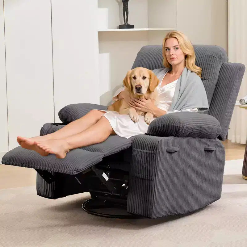 Poltrona reclinabile girevole a 360° con massaggio e riscaldamento, extra large - Sedia da salotto ergonomica con portabicchieri, tasche laterali per soggiorno, cameretta
