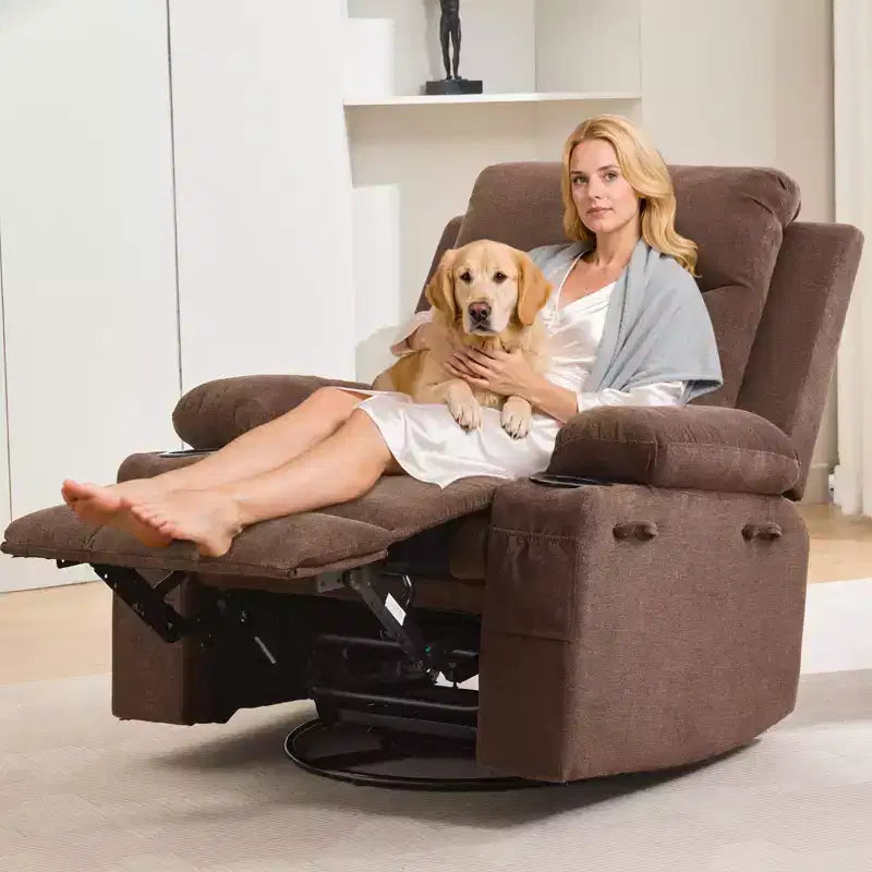Poltrona reclinabile girevole a 360° con massaggio e riscaldamento, extra large - Sedia da salotto ergonomica con portabicchieri, tasche laterali per soggiorno, cameretta