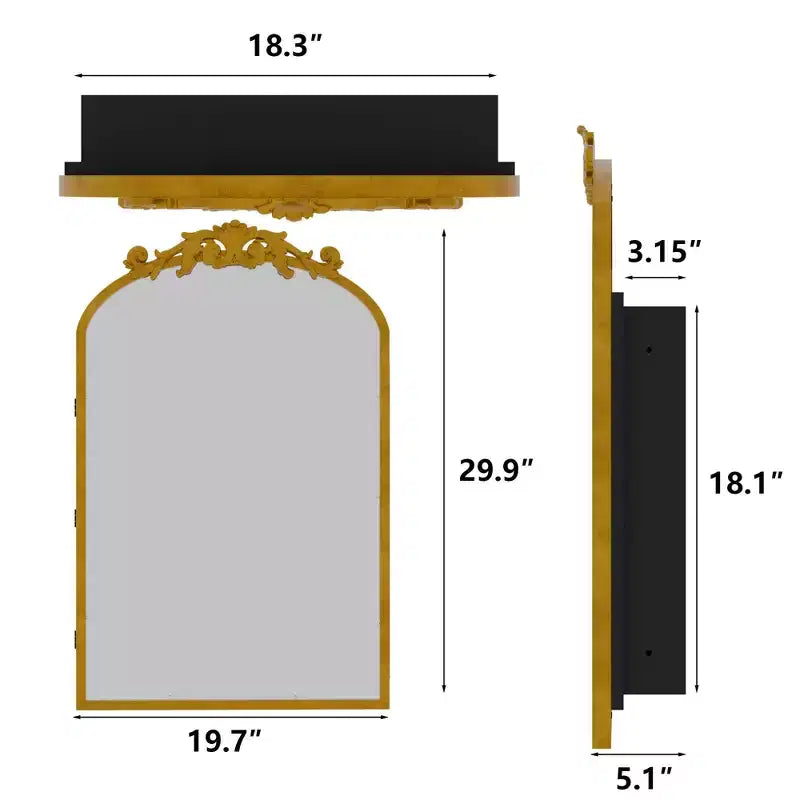 Armadietto per medicinali con cornice ad arco in ferro battuto dorato da 19,5 x 29,64 pollici con specchio, armadietto a specchio intagliato per bagno