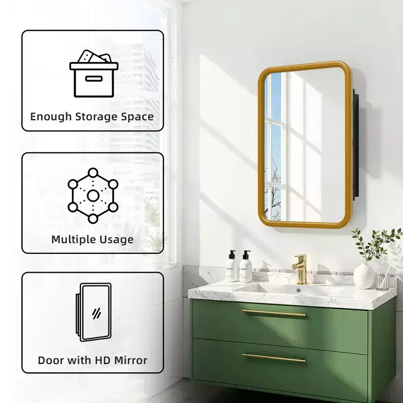 Mobiletto a specchio con cornice rettangolare arrotondata in ferro battuto bianco da 19,5 x 29,64 pollici, mobiletto a specchio da parete per bagno
