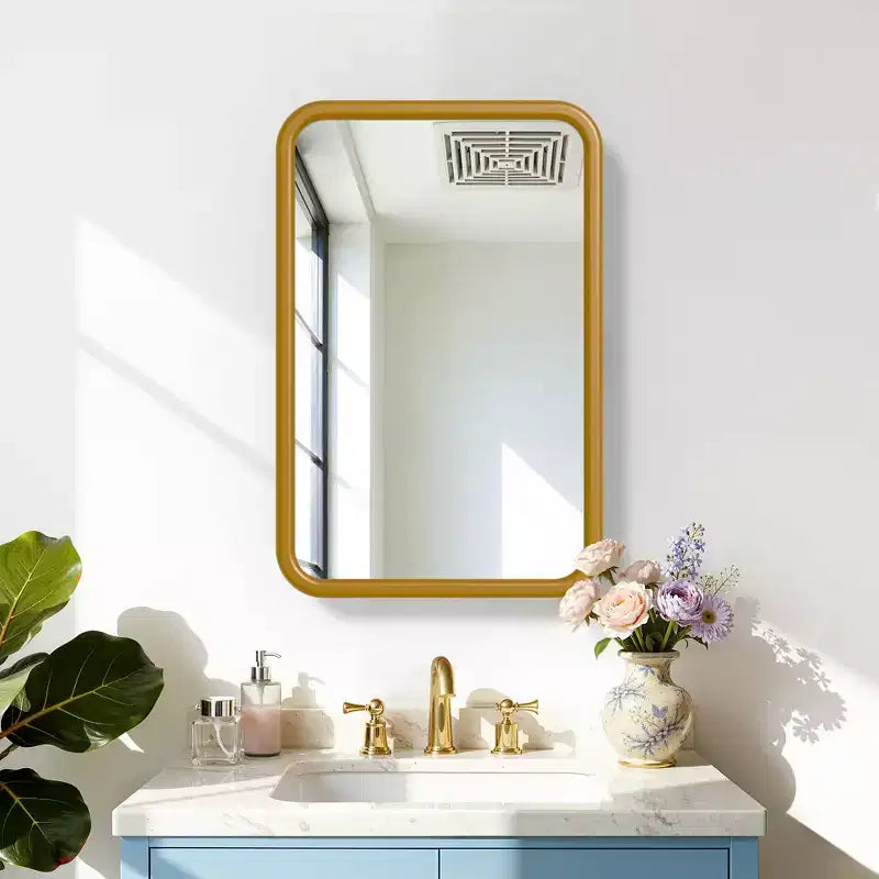 Mobiletto a specchio con cornice rettangolare arrotondata in ferro battuto bianco da 19,5 x 29,64 pollici, mobiletto a specchio da parete per bagno