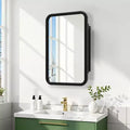 Mobiletto a specchio con cornice rettangolare arrotondata in ferro battuto bianco da 19,5 x 29,64 pollici, mobiletto a specchio da parete per bagno